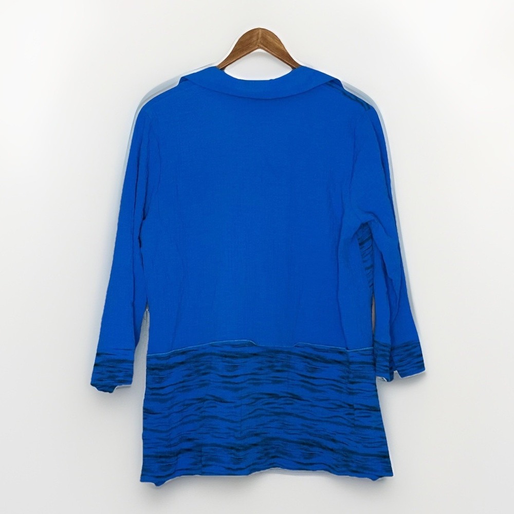 Ali Miles Gauzy Blue Tiger Print Tunic Top M Artsy‎ Lagenlook Career Art To Wear - Picture 3 of 6